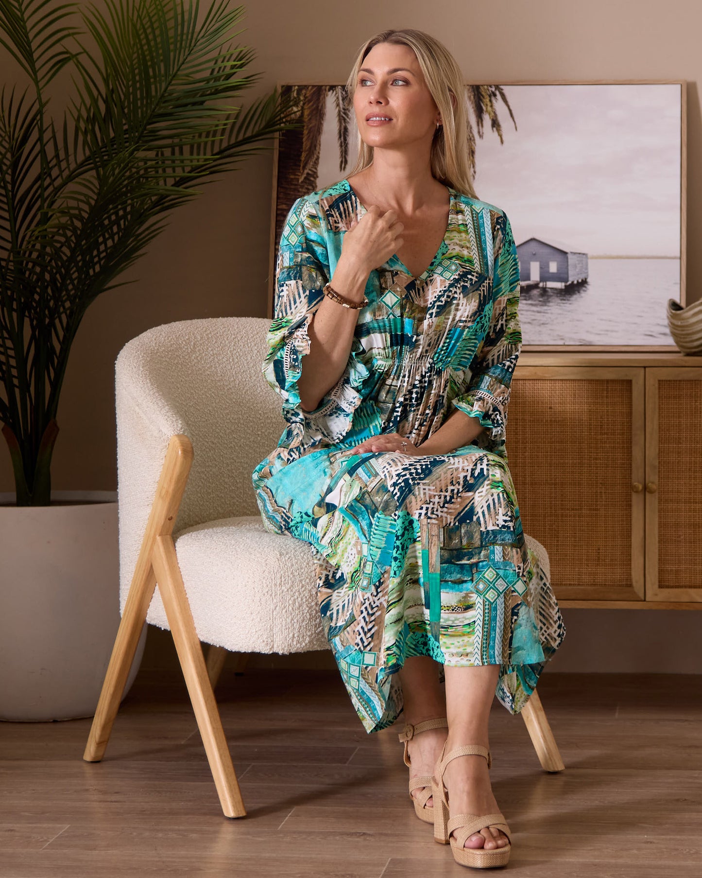 Katie Maxi Dress - Teal Aqua Collage