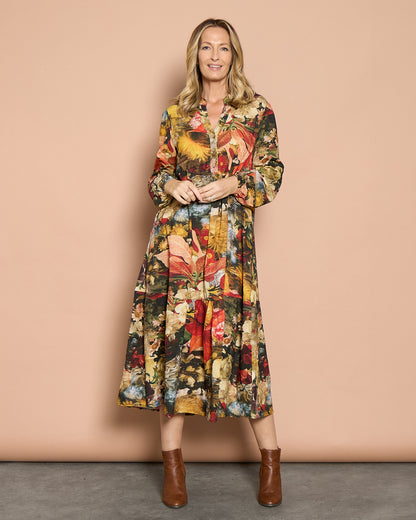 Vienna Cotton Midi Dress - Autumn Garden
