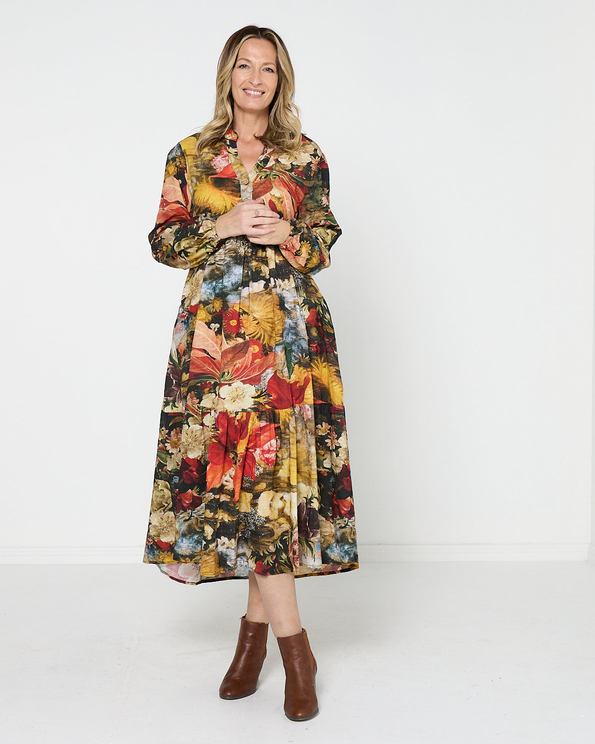 Vienna Cotton Midi Dress - Autumn Garden