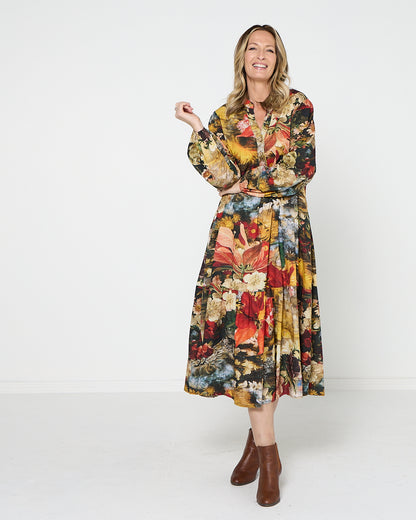 Vienna Cotton Midi Dress - Autumn Garden