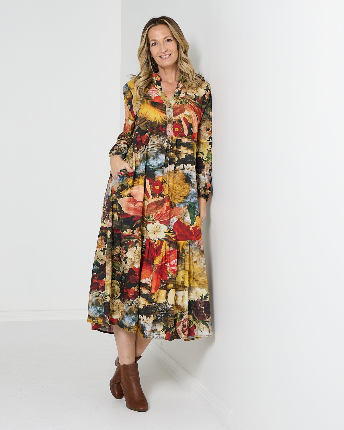 Vienna Cotton Midi Dress - Autumn Garden