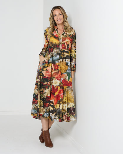 Vienna Cotton Midi Dress - Autumn Garden