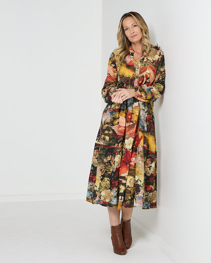 Vienna Cotton Midi Dress - Autumn Garden