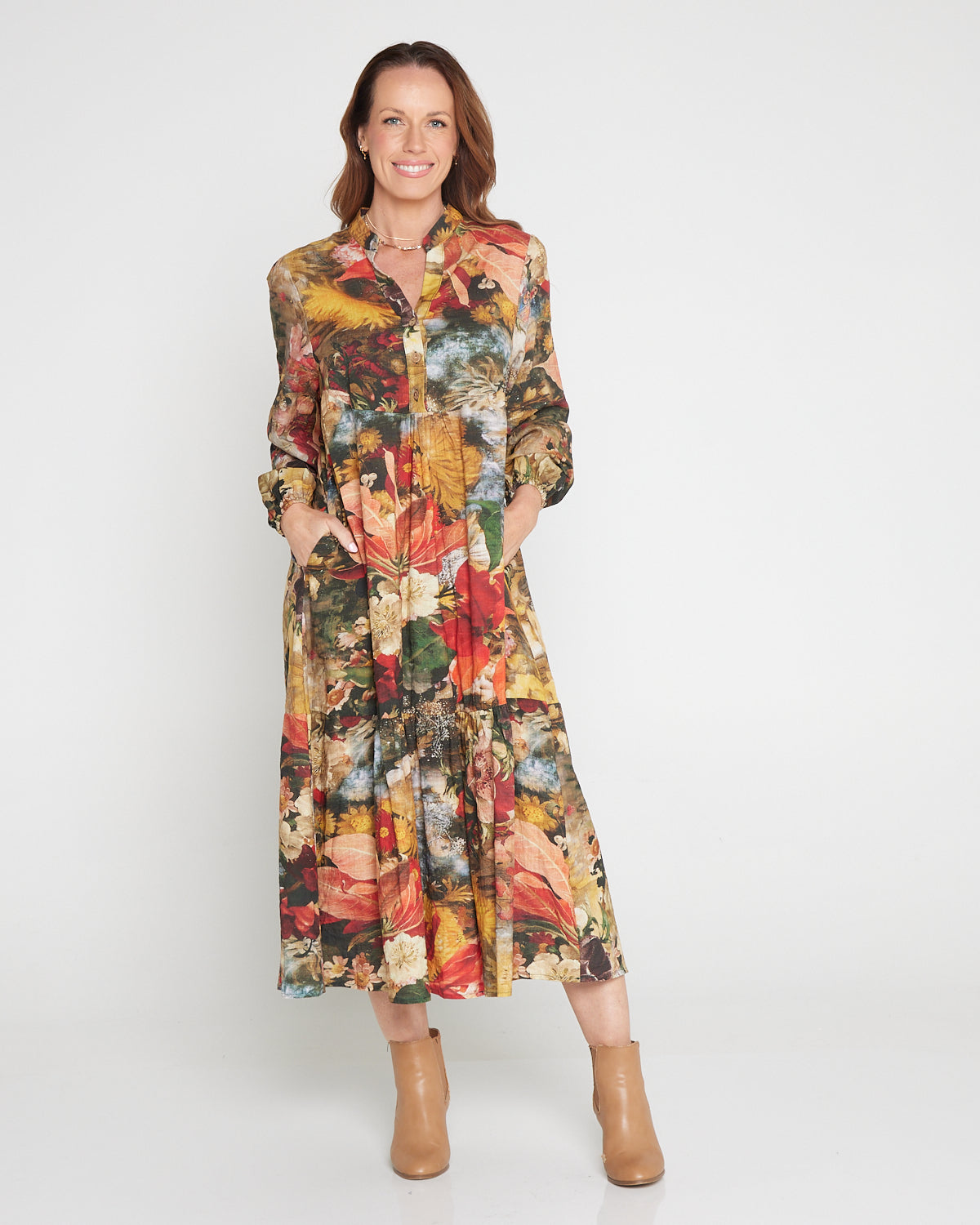 Vienna Cotton Midi Dress - Autumn Garden