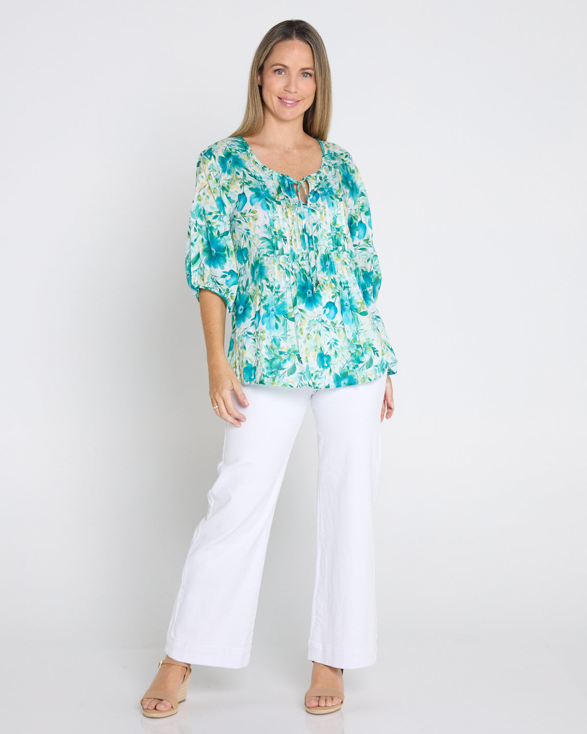 Toulouse Cotton Blouse - Teal Floral