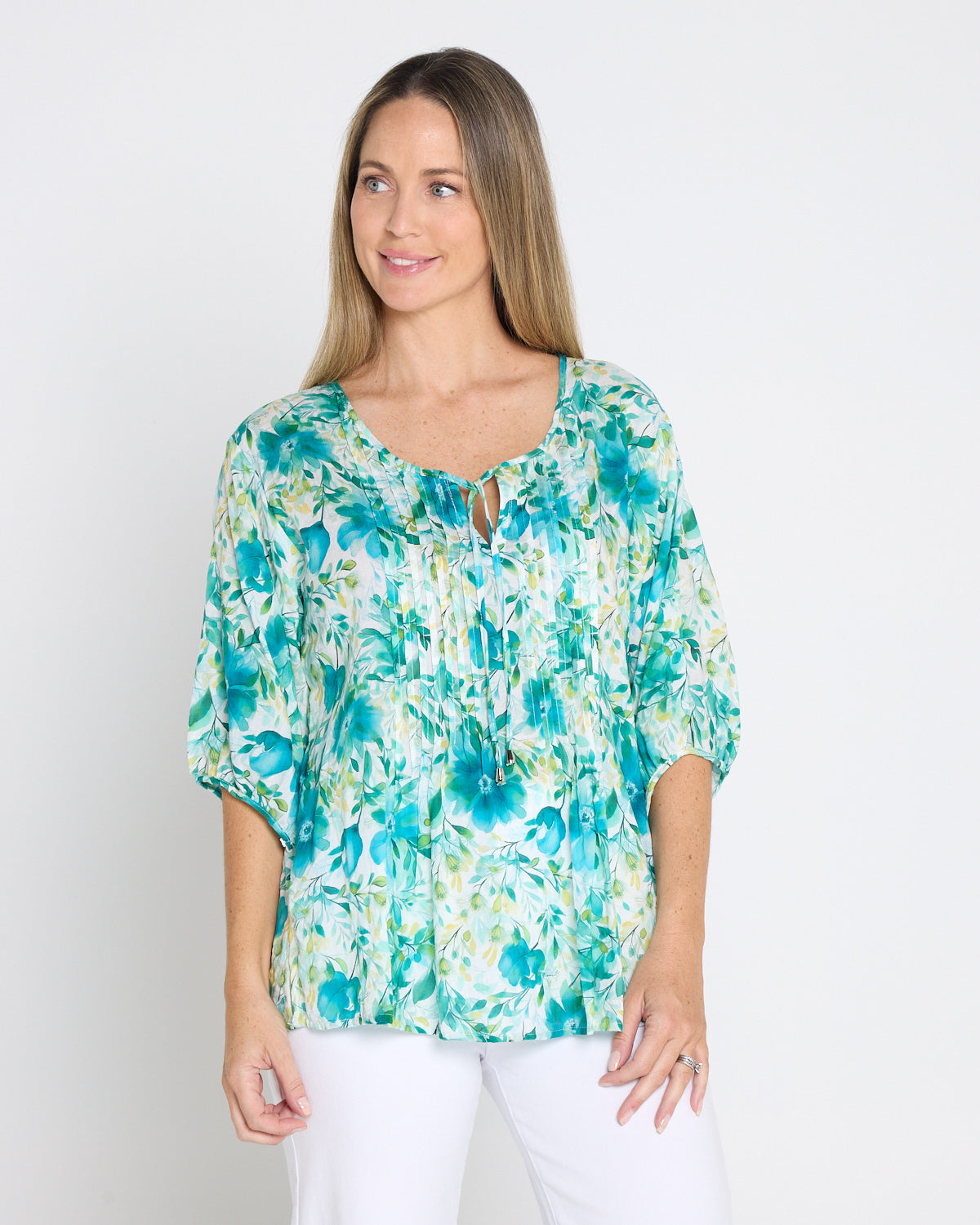 Toulouse Cotton Blouse - Teal Floral