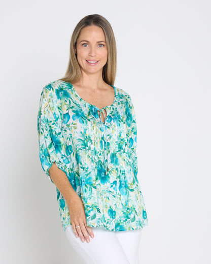 Toulouse Cotton Blouse - Teal Floral