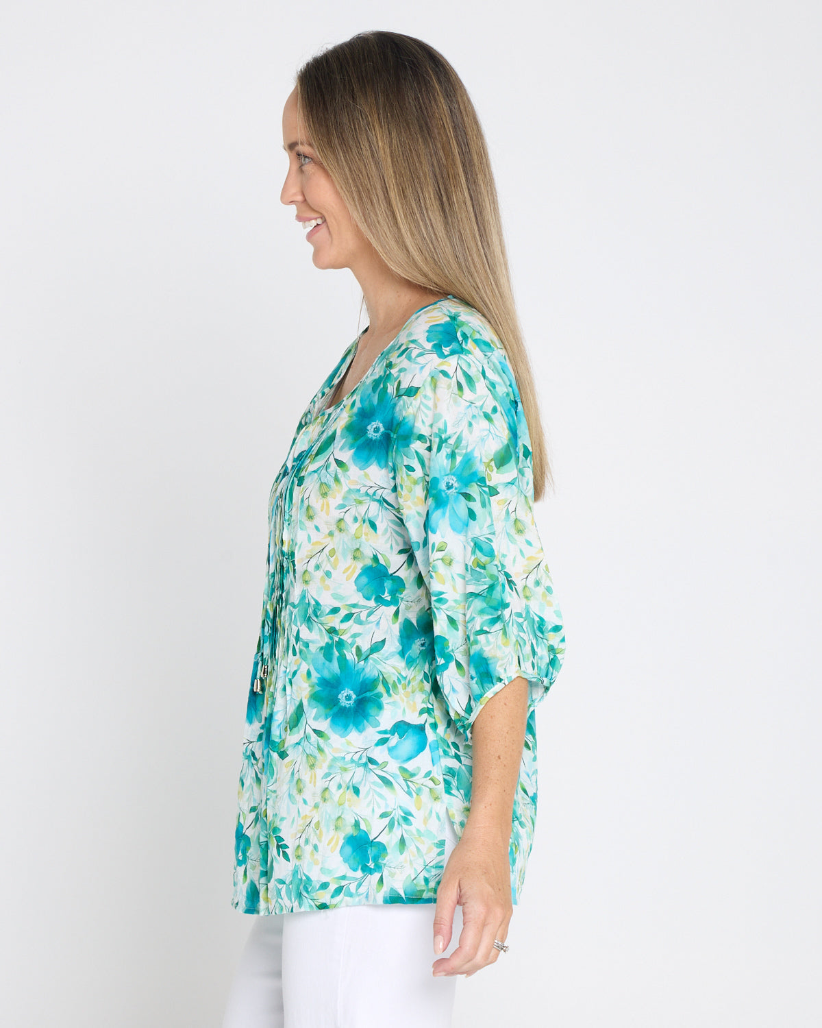 Toulouse Cotton Blouse - Teal Floral