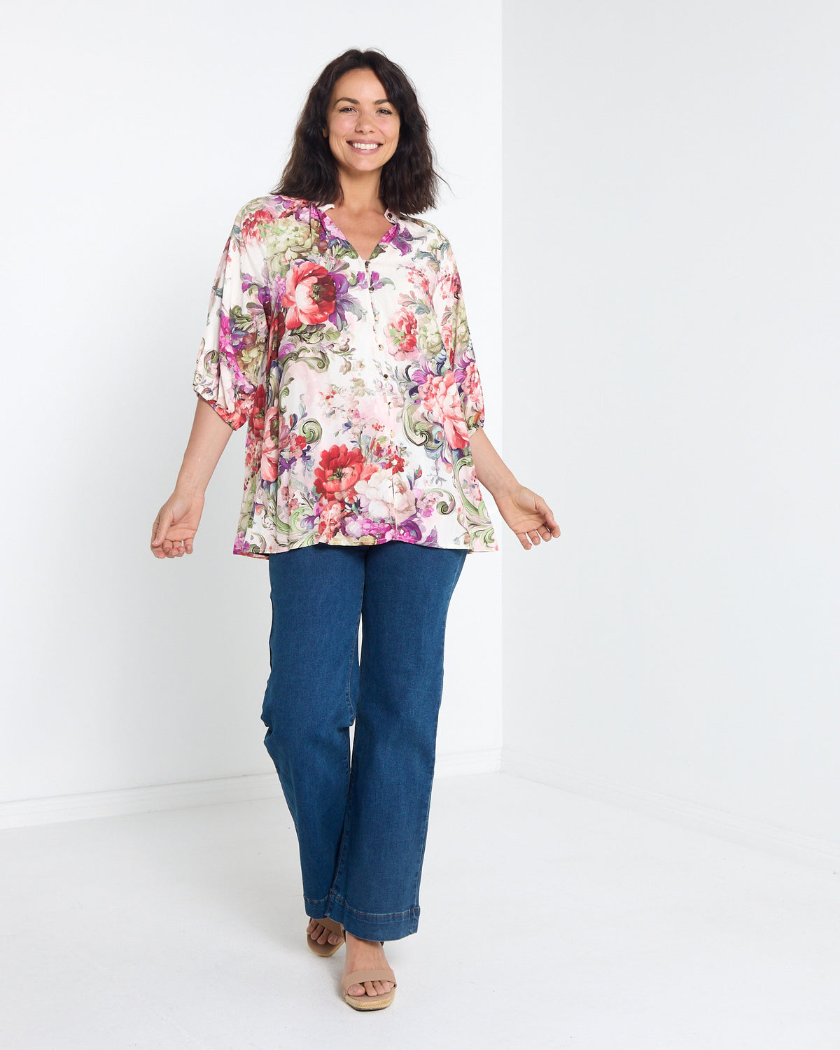 Verona Button Front Blouse - Garden Floral
