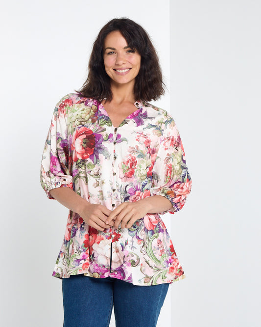 Verona Button Front Blouse - Garden Floral