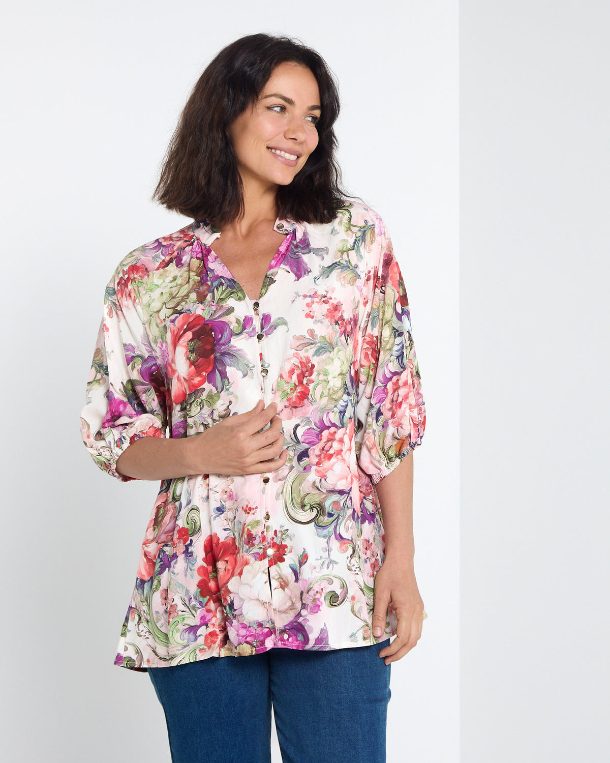 Verona Button Front Blouse - Garden Floral