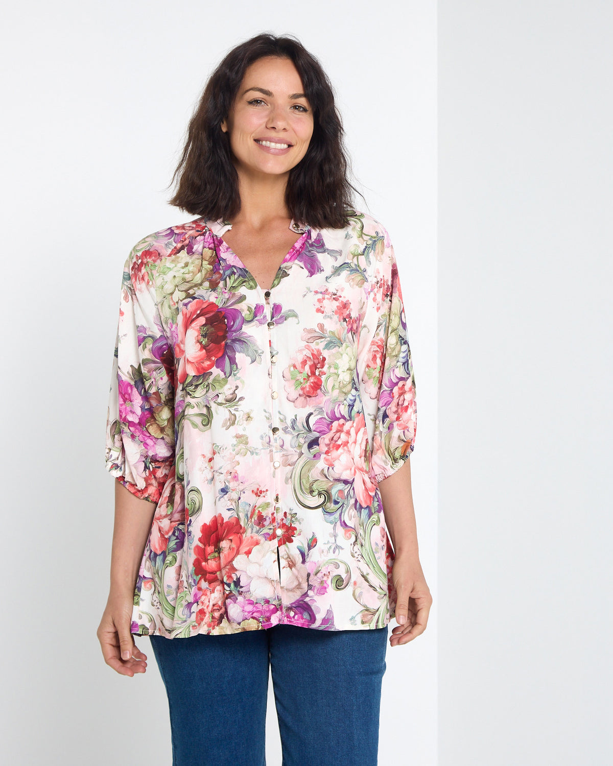 Verona Button Front Blouse - Garden Floral