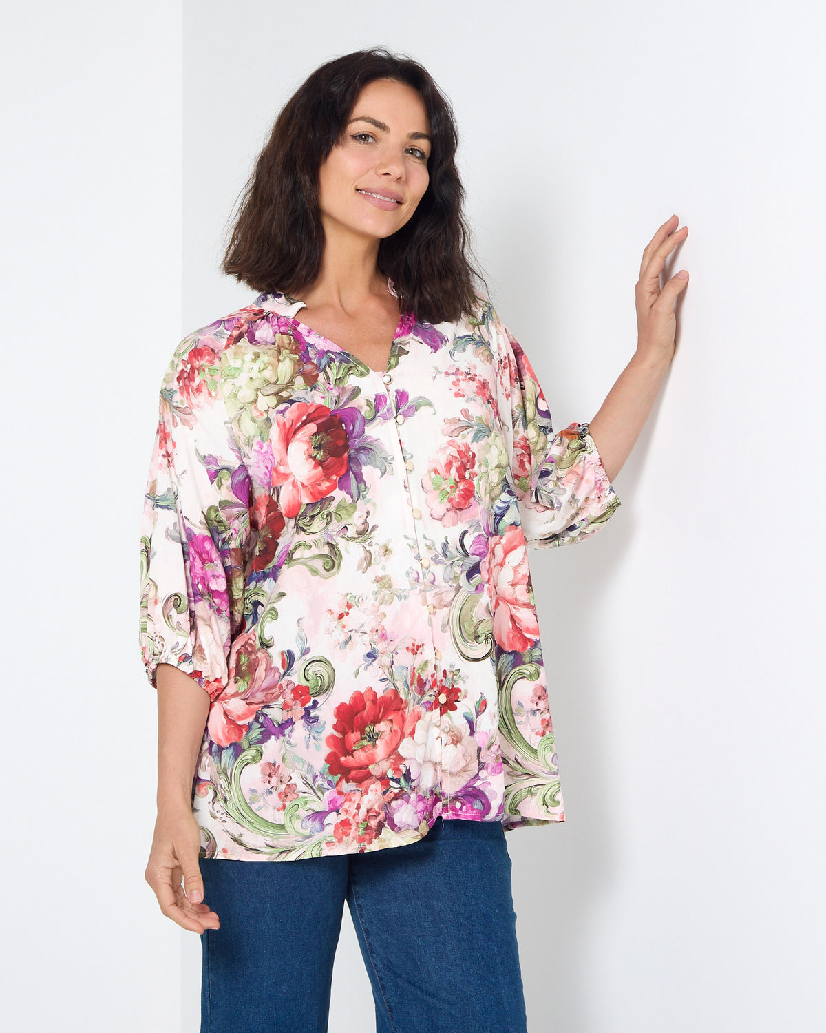 Verona Button Front Blouse - Garden Floral