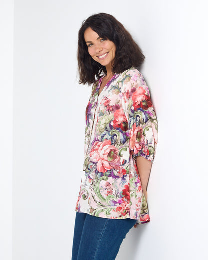 Verona Button Front Blouse - Garden Floral