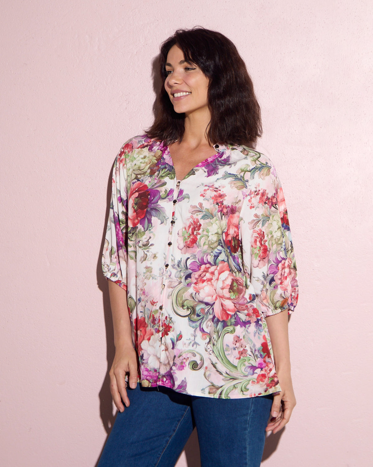 Verona Button Front Blouse - Garden Floral