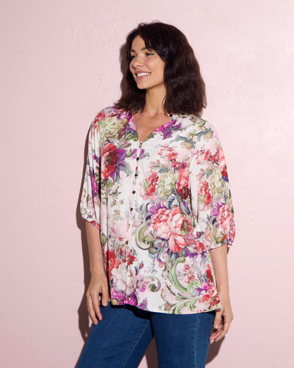 Verona Button Front Blouse - Garden Floral