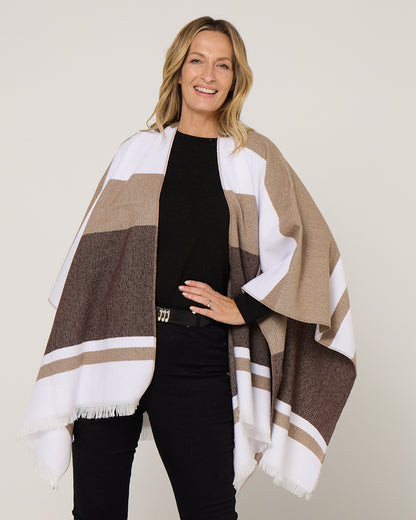 Portland Poncho - Brown/White Stripe