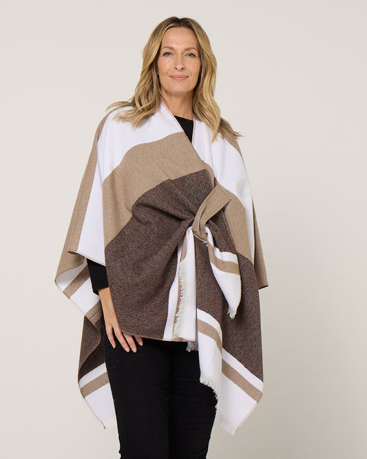 Portland Poncho - Brown/White Stripe