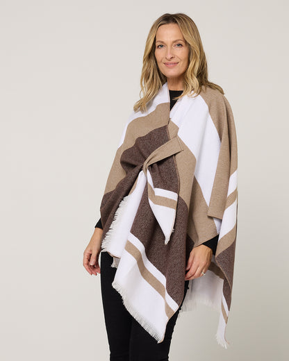 Portland Poncho - Brown/White Stripe