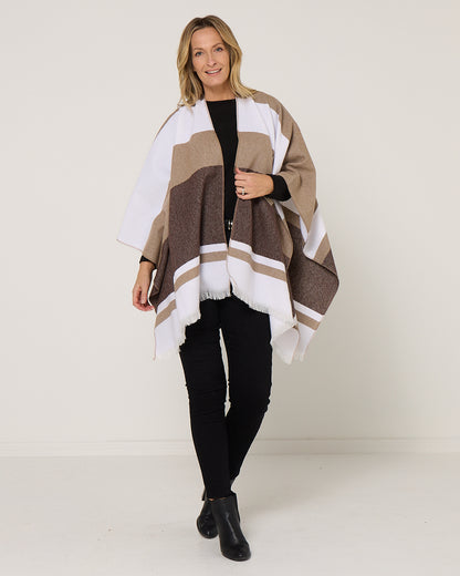 Portland Poncho - Brown/White Stripe