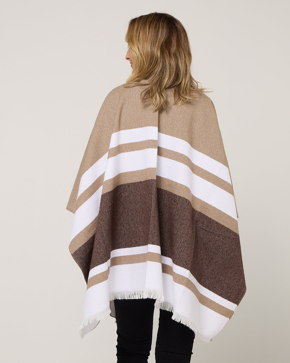 Portland Poncho - Brown/White Stripe