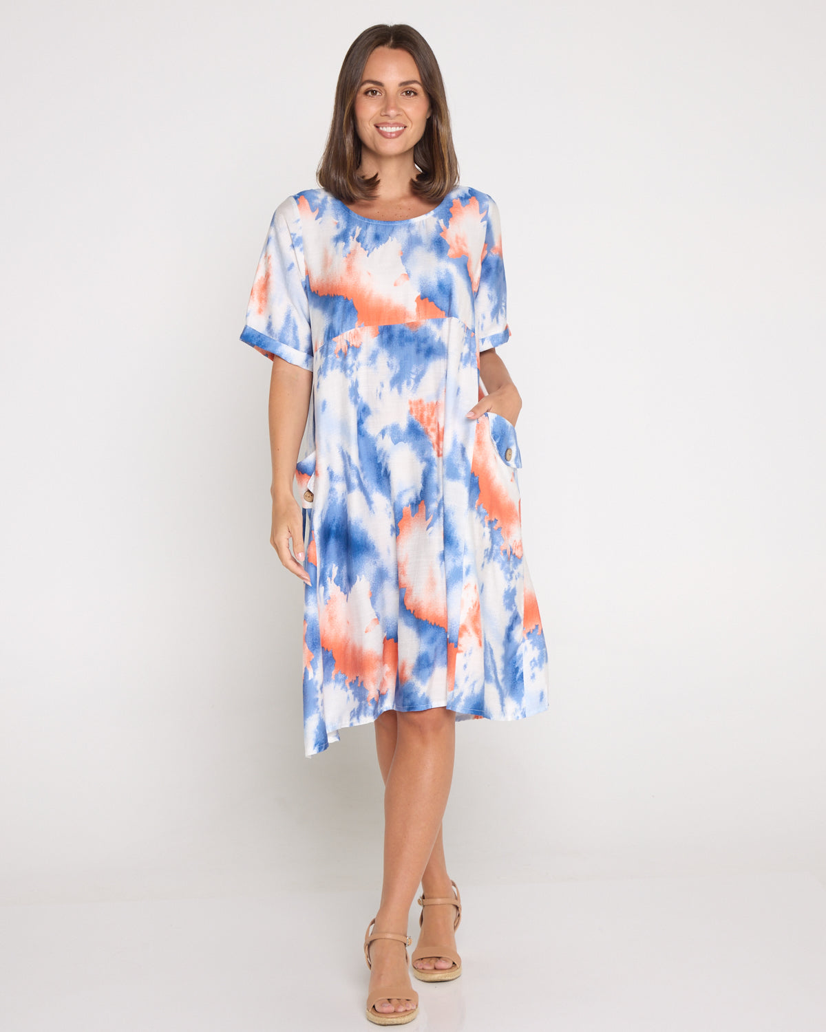 Siena Border Dress – Coral Ocean