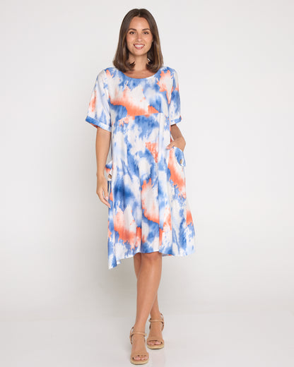 Siena Border Dress – Coral Ocean