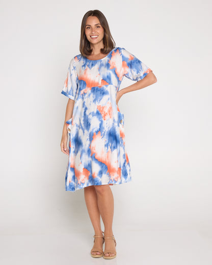 Siena Border Dress – Coral Ocean