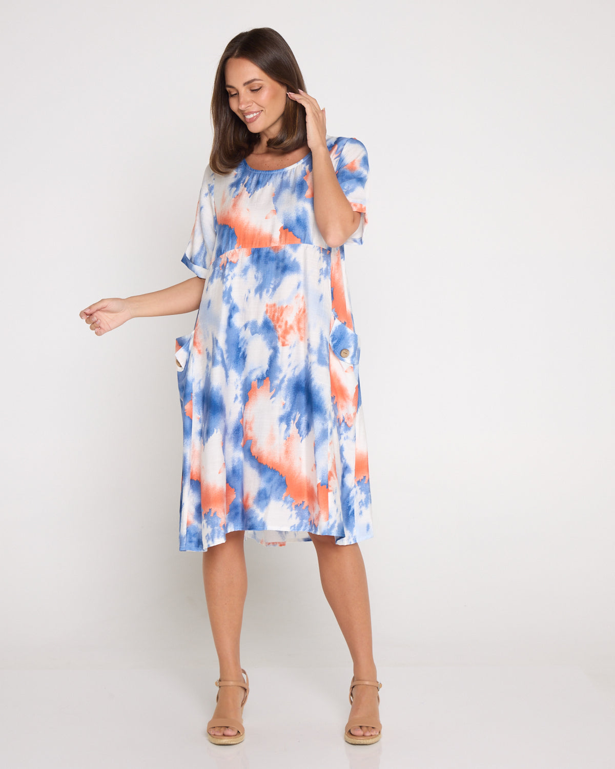Siena Border Dress – Coral Ocean