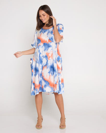 Siena Border Dress – Coral Ocean