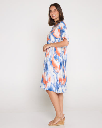 Siena Border Dress – Coral Ocean