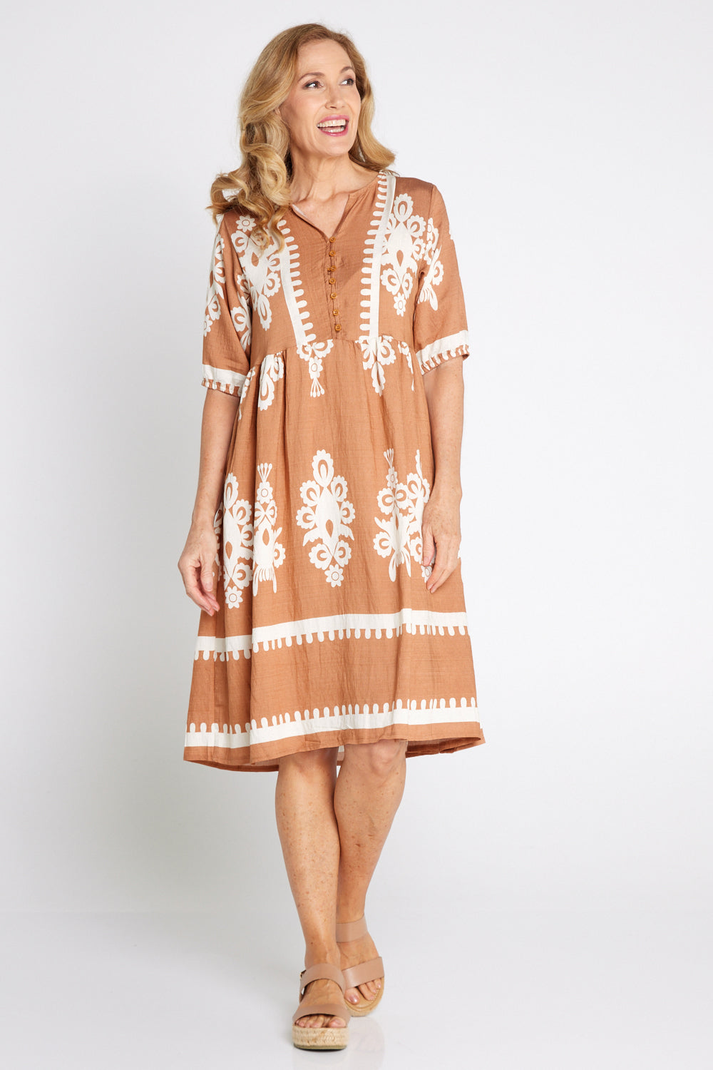 Zalara Dress - Tan Caramel/Cream
