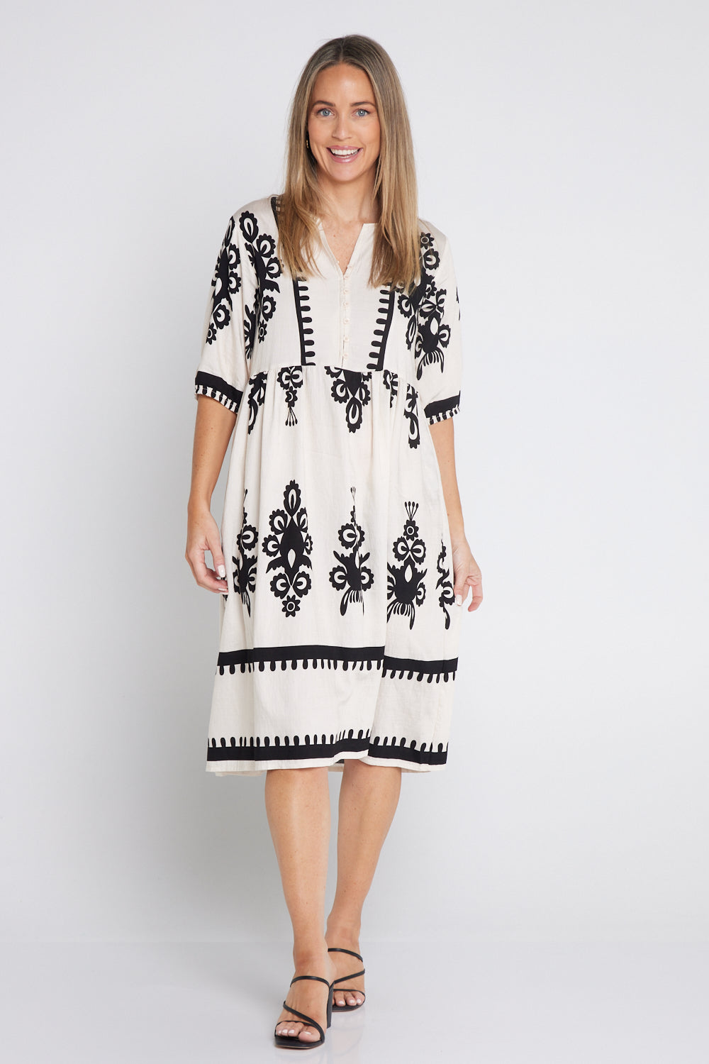 Zalara Dress - Cream/Black Print