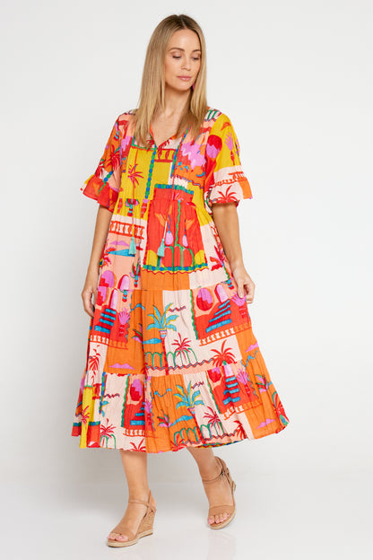 Zanzibar Midi Dress - Sunset Print