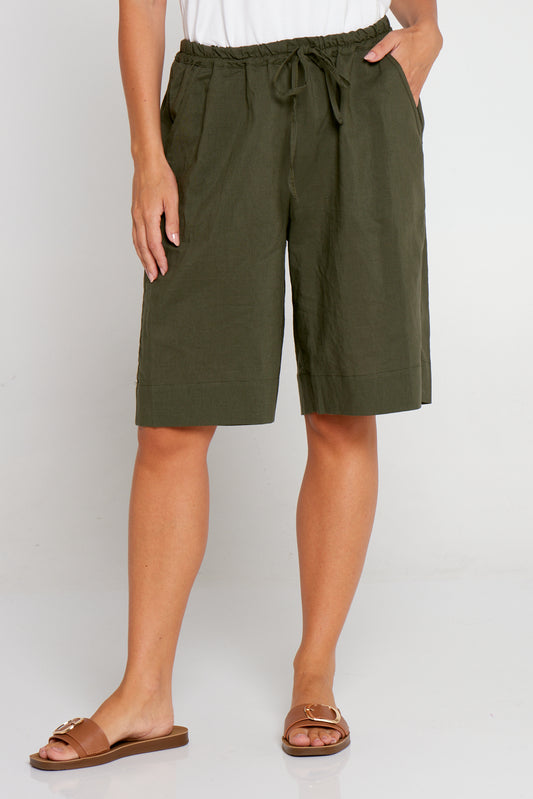 Zhuri Linen & Cotton Shorts - Khaki