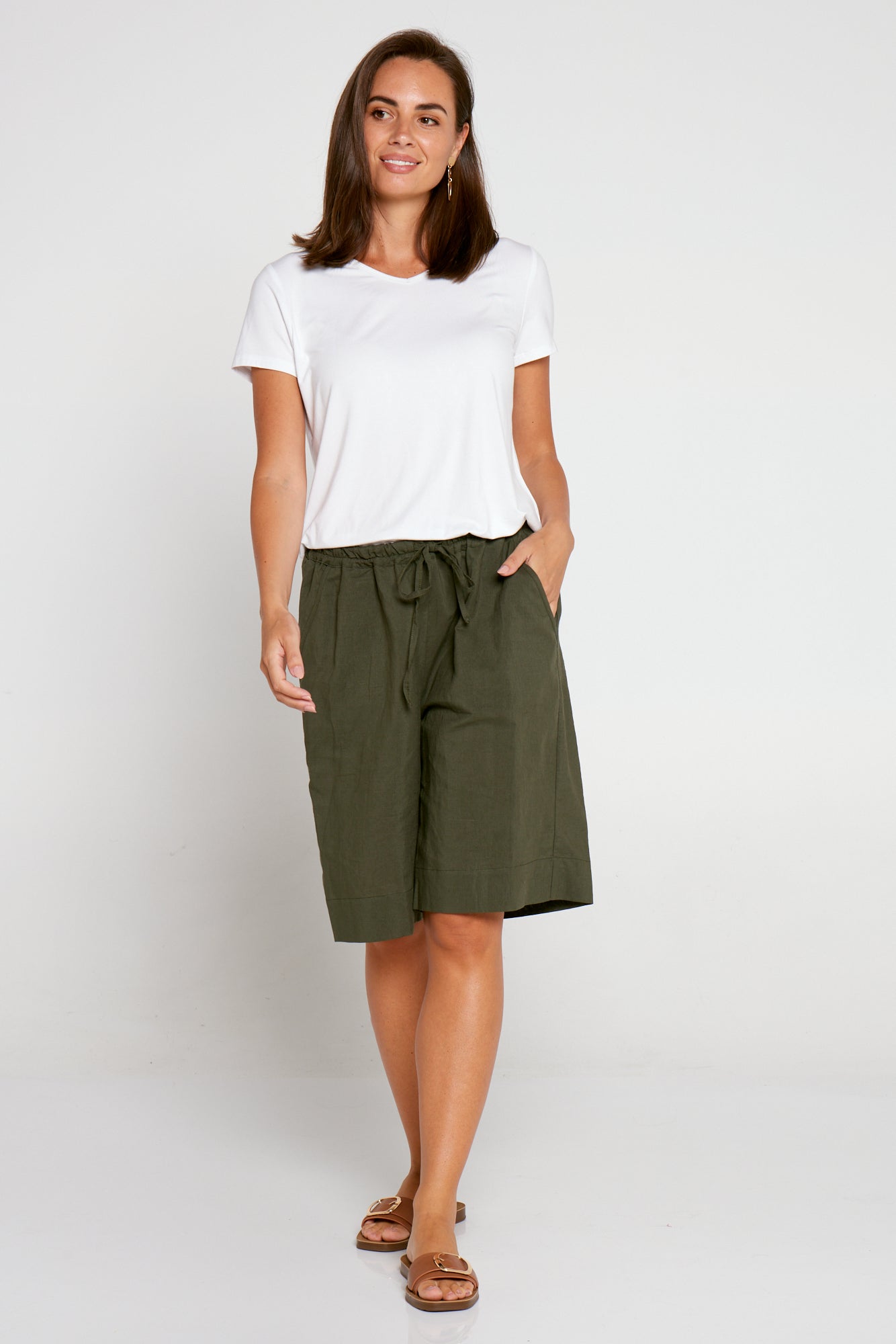 Zhuri Linen & Cotton Shorts - Khaki