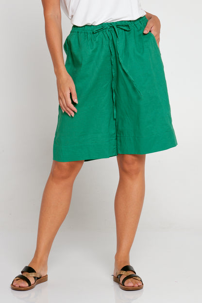 Zhuri Linen & Cotton Shorts - Green
