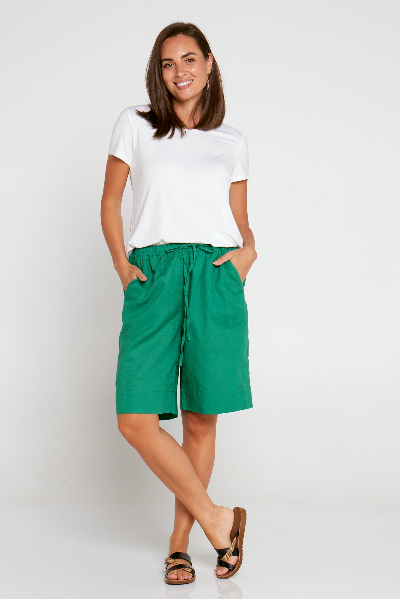 Zhuri Linen & Cotton Shorts - Green