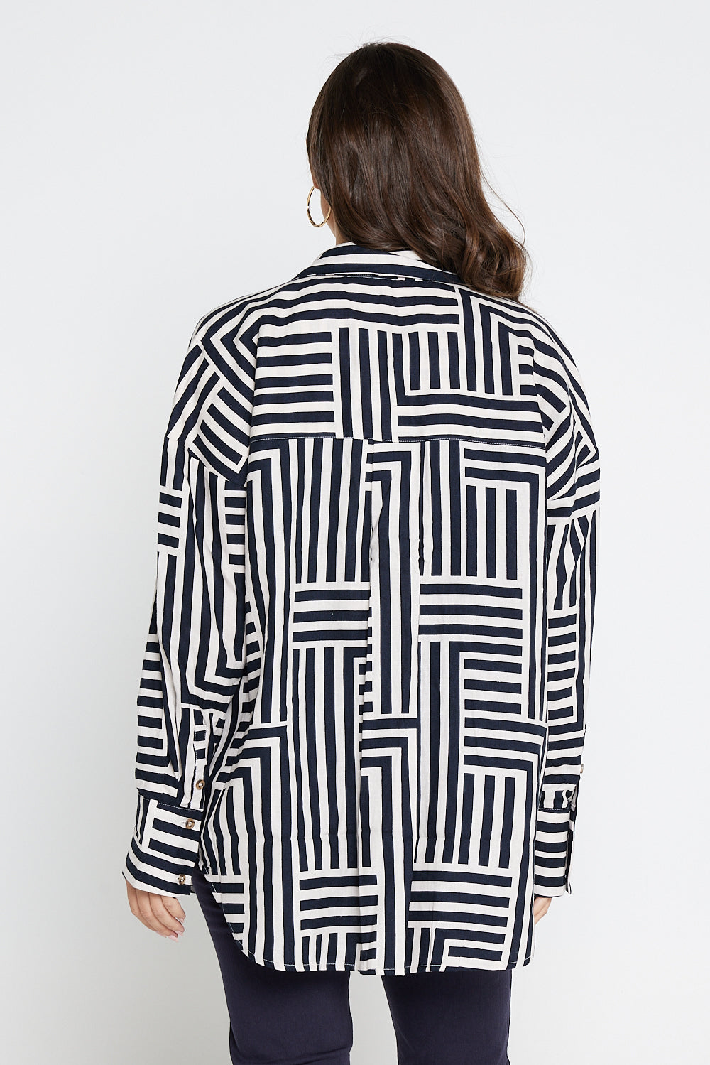 Deena Lyocell Shirt - Navy/Oat Stripe