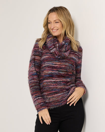 Lani Fluffy Knit Top & Snood - Purple