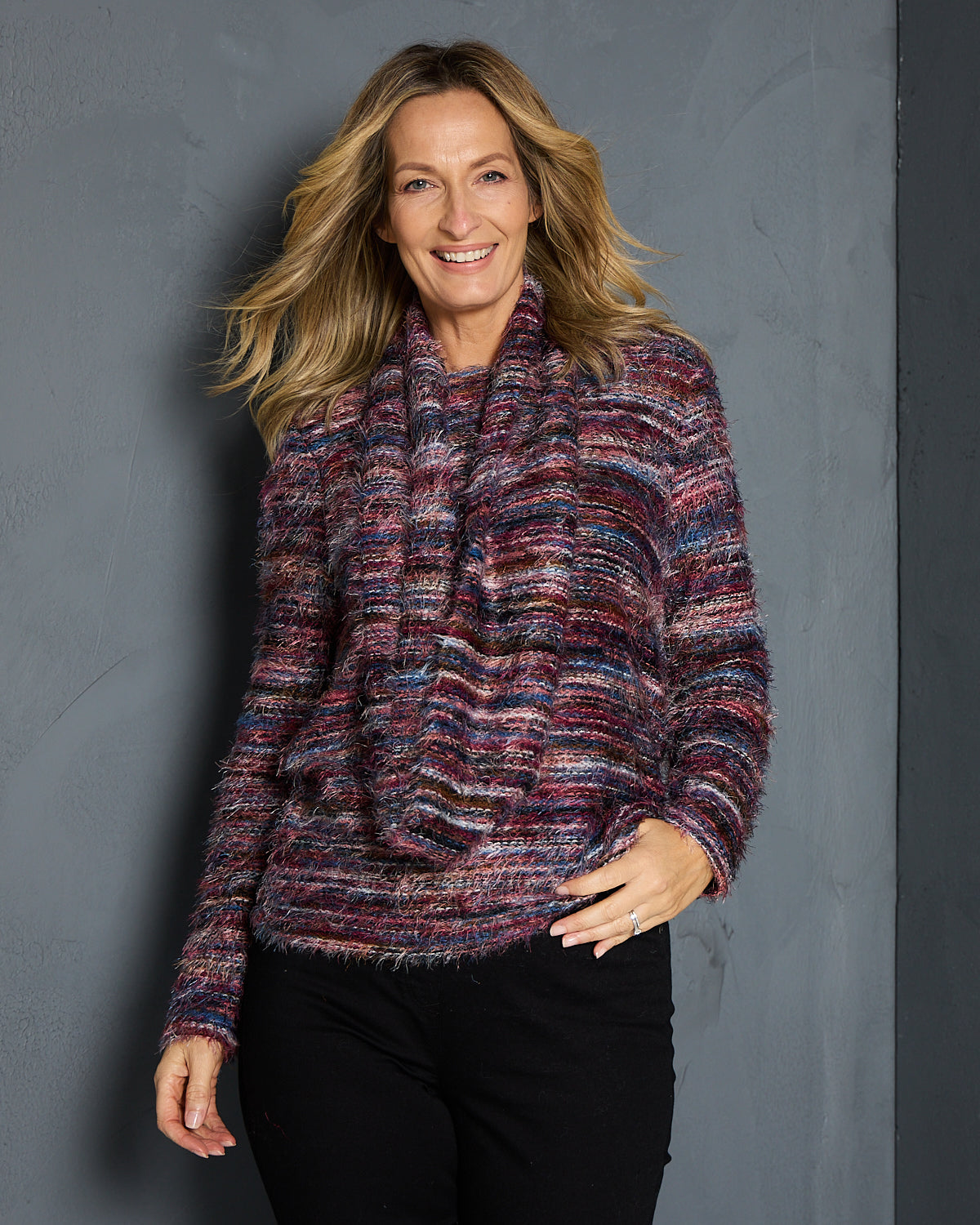 Lani Fluffy Knit Top & Snood - Purple