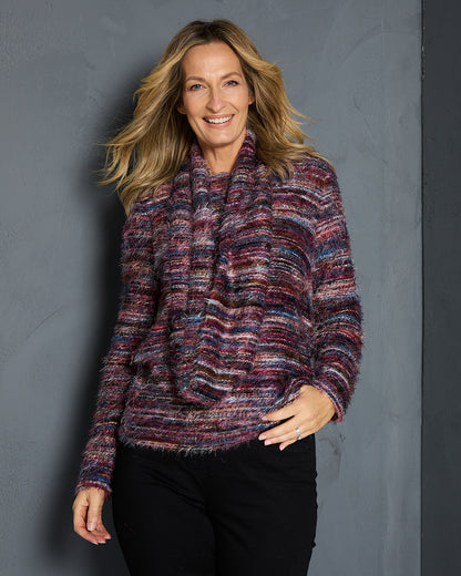 Lani Fluffy Knit Top & Snood - Purple