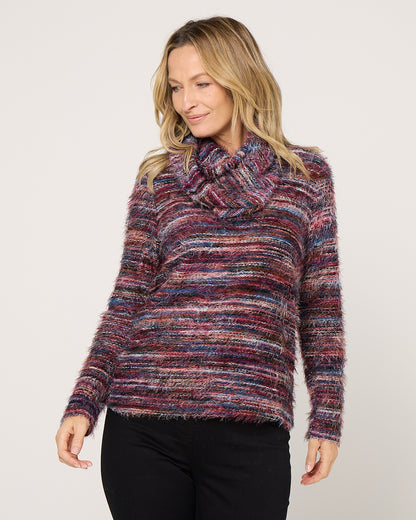 Lani Fluffy Knit Top & Snood - Purple