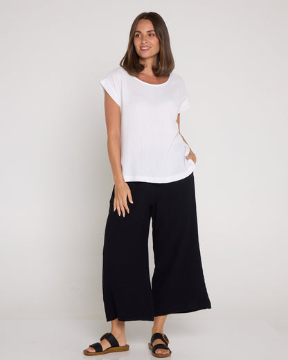 Petite Bonded Muslin Cheesecloth Pants - Black