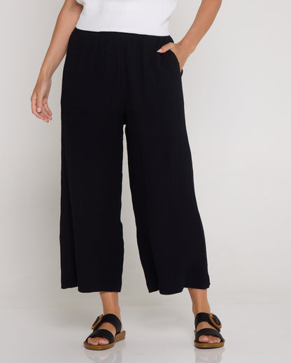 Petite Bonded Muslin Cheesecloth Pants - Black