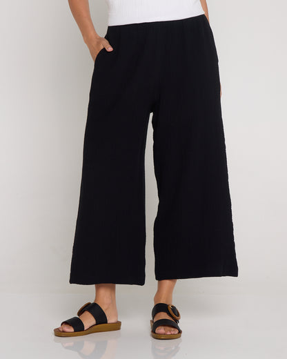 Petite Bonded Muslin Cheesecloth Pants - Black