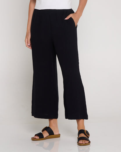 Petite Bonded Muslin Cheesecloth Pants - Black