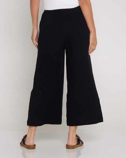 Petite Bonded Muslin Cheesecloth Pants - Black