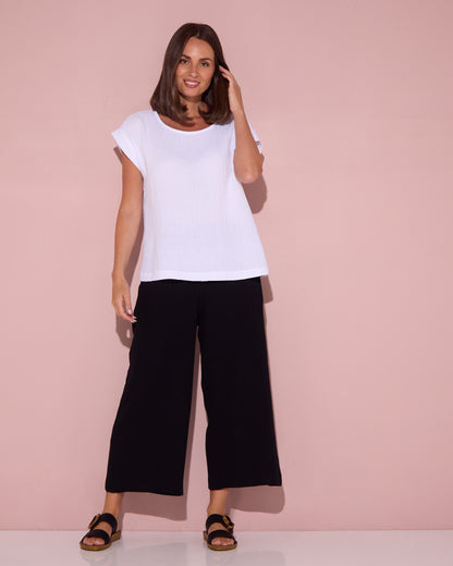 Petite Bonded Muslin Cheesecloth Pants - Black