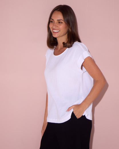 Tarin Cotton Cheesecloth Top - White